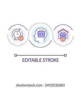 Overwork issue loop concept icon. Work life imbalance. Remote job. Home based business challenge abstract idea thin line illustration. Isolated outline drawing. Editable stroke. Arial font used