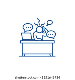 Overwork at work line icon concept. Overwork at work flat  vector symbol, sign, outline illustration.