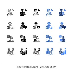 Overwork, Workaholic, Overtime, Ambition, conjunto de iconos de estilo múltiple.