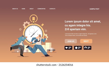 overworked arab businessmen with stopwatch running in office hurry at work deadline time management concept