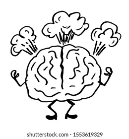 Overworked brain boils with fatigue and discontent. The brain releases steam.