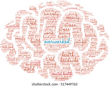 Overworked Brain word cloud on a white background. 