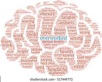 Overworked Brain word cloud on a white background. 