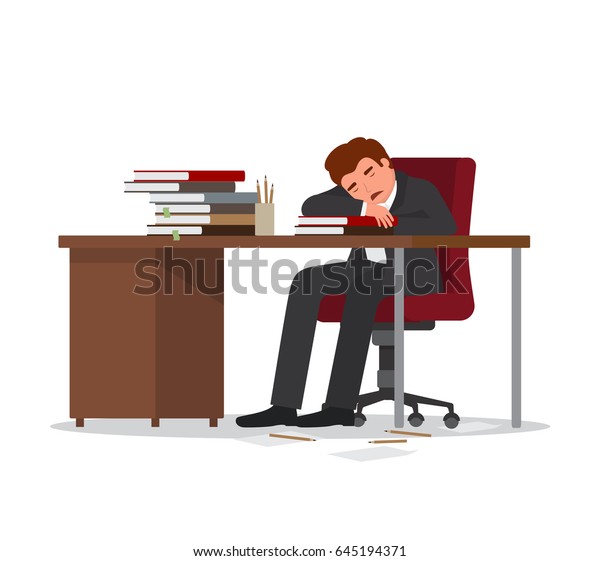 Overworked Business Man Sleeping Workplace Tired Stock Vector