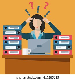 Overworked business woman, employee under stress vector illustration