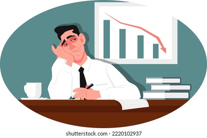 Hombre de negocios sobrecargado de trabajo, hombre perdido de pensamiento. Burnout, fatiga laboral e inseguridad. Deterioro del rendimiento empresarial en un estilo plano. Ilustración vectorial de material.