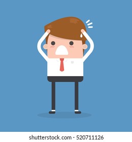 Overworked businessman is under stress with headache