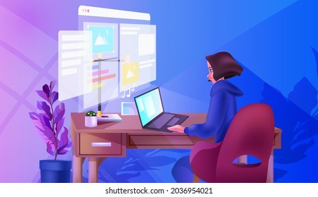 overworked developer creating website ui web application development program software optimization concept horizontal vector illustration