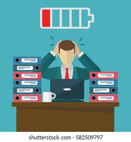 Overworked employee low on energy vector concept