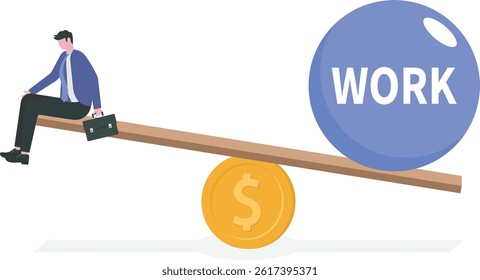 Overworked, exhaustion or burnout, unhealthy work life balance problem, too many work causing fatigue, anxiety or stress concept, frustrated businessmen on small life compare to heavy work burden.

