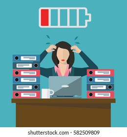Overworked female employee low on energy vector concept