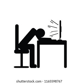 overworked person at computer pictogram vector illustration EPS10