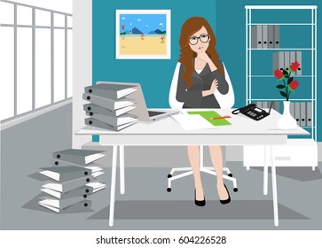 overworked woman with thinking expression

