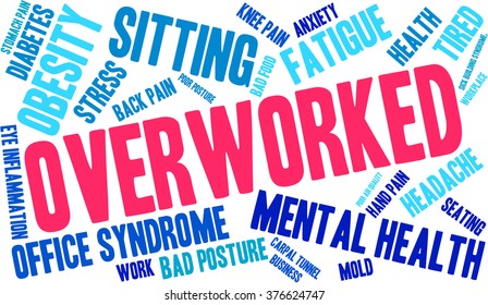 Overworked word cloud on a white background. 