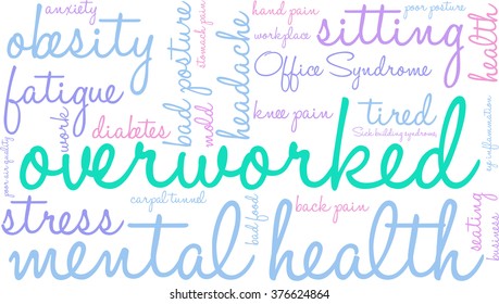 Overworked word cloud on a white background. 