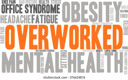 Overworked word cloud on a white background. 