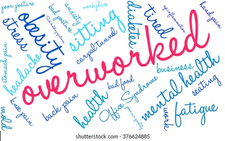 Overworked word cloud on a white background. 
