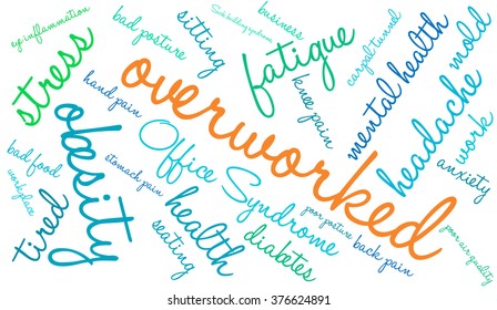 Overworked word cloud on a white background. 