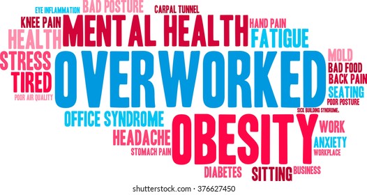 Overworked word cloud on a white background. 