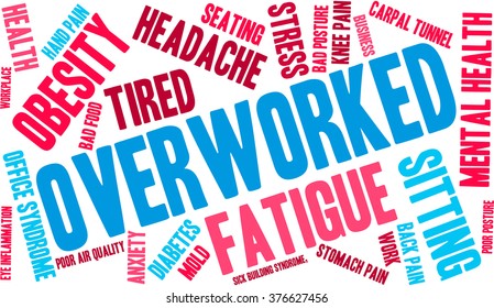 Overworked word cloud on a white background. 
