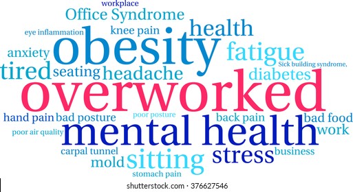 Overworked word cloud on a white background. 