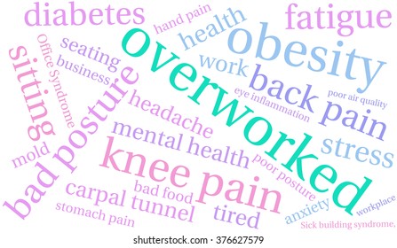 Overworked word cloud on a white background. 