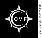 OVF abstract technology circle setting logo design on black background. OVF creative initials letter logo.
