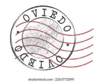 Oviedo, Asturias, Spain Stamp Map Postal. Silhouette Seal Roads and Streets. Passport Round Design. Vector Icon. Design Retro Travel National Symbol.
