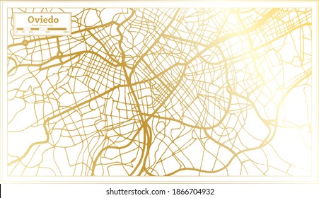 Oviedo Spain City Map in Retro Style in Golden Color. Outline Map. Vector Illustration.