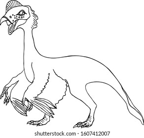 Oviraptor. Dangerous winged dinosaur in cartoon styie. Outline vector animal isolated, on a white background. Hand draw coloring books for adults and childrens. For book designer, magazines, posters.