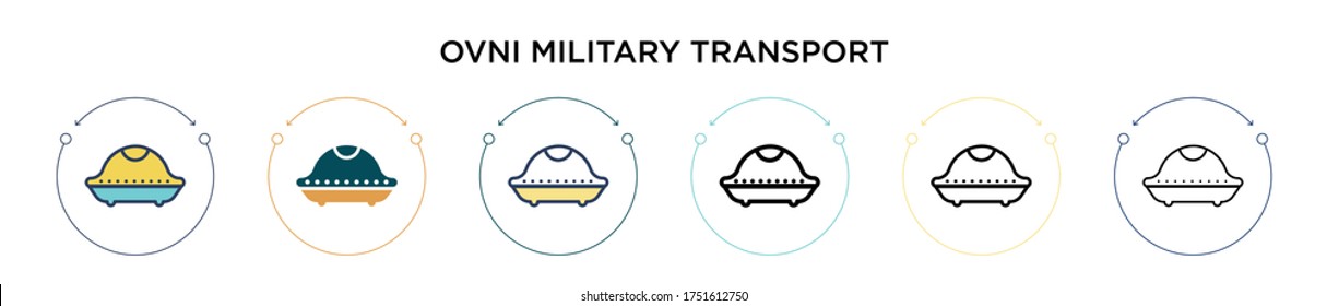 Ovni military transport icon in filled, thin line, outline and stroke style. Vector illustration of two colored and black ovni military transport vector icons designs can be used for mobile, ui, web