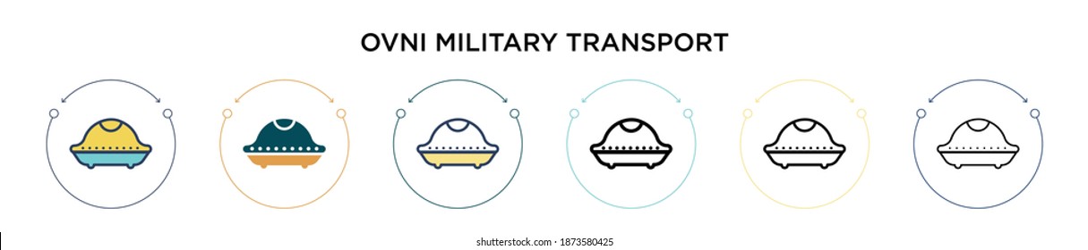 Ovni military transport icon in filled, thin line, outline and stroke style. Vector illustration of two colored and black ovni military transport vector icons designs can be used for mobile, ui, web