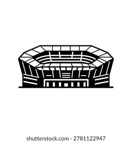Ovoid stadium outline with seating rows, black silhouette illustration.
