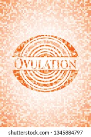 Ovulation abstract emblem, orange mosaic background