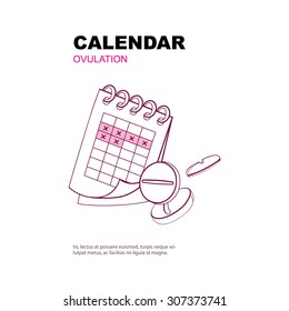 Ovulation calendar with marks menstrual days. Background picture with place for your text