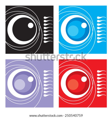 Ovule and sperm. Icon. Vector. 1 Stylized fertilization process. Four color options. Graphic element. Logo.