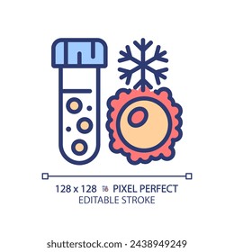 Ovum egg cryopreservation RGB color icon. Female fertility, biological specimens. Test tube cryosamples. Human genetics. Isolated vector illustration. Simple filled line drawing. Editable stroke