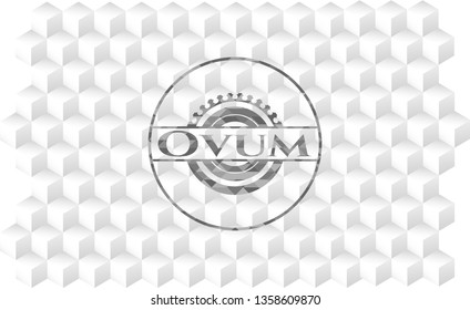 Ovum grey emblem. Retro with geometric cube white background