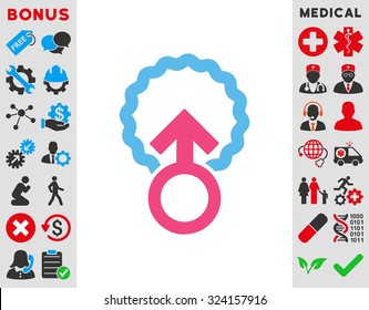 Ovum Penetration vector icon. Style is bicolor flat symbol, pink and blue colors, rounded angles, white background.