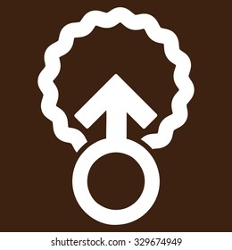 Ovum Penetration vector icon. Style is flat symbol, white color, rounded angles, brown background.