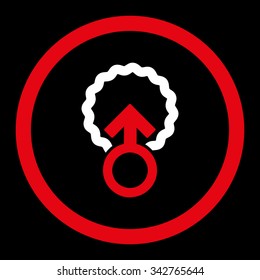 Ovum Penetration vector icon. Style is bicolor flat rounded symbol, red and white colors, rounded angles, black background.