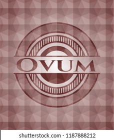 Ovum red seamless emblem or badge with abstract geometric pattern background.