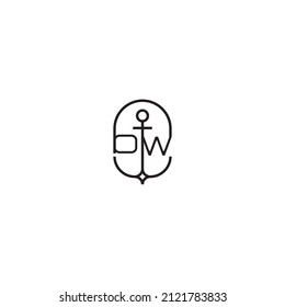 OW creative letter logo design in anchor concept with high quality professional design that will print well across any print media