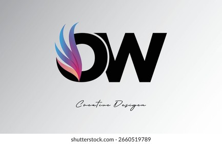 OW Feather Gradient Logo – Elegant Wing Monogram for Modern Branding and Visual Identity Design