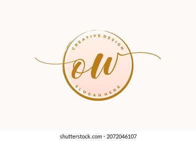 OW handwriting logo with circle template vector signature, wedding, fashion, floral and botanical with creative template.