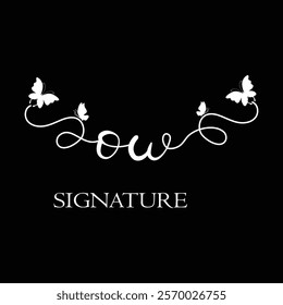 OW Handwritten initial letter, OW simple signature vector logo with butterfly shape variation, beauty, photography letter logo design. O W
