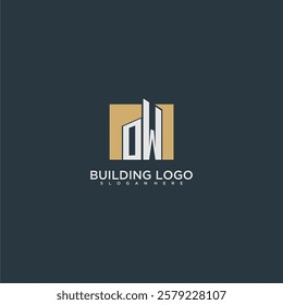 OW initial letter building logo for real estate with square design