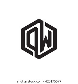 OW initial letters looping linked hexagon monogram logo