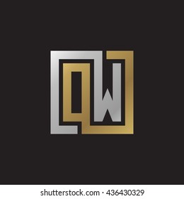 OW initial letters looping linked square elegant logo golden silver black background