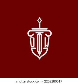 OW initial logo monogram design for legal lawyer vector image with sword and shield
